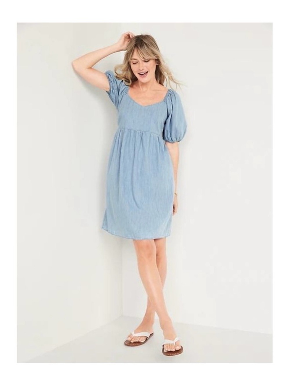 Old Navy Light Blue Smocked Neck Mini Dress